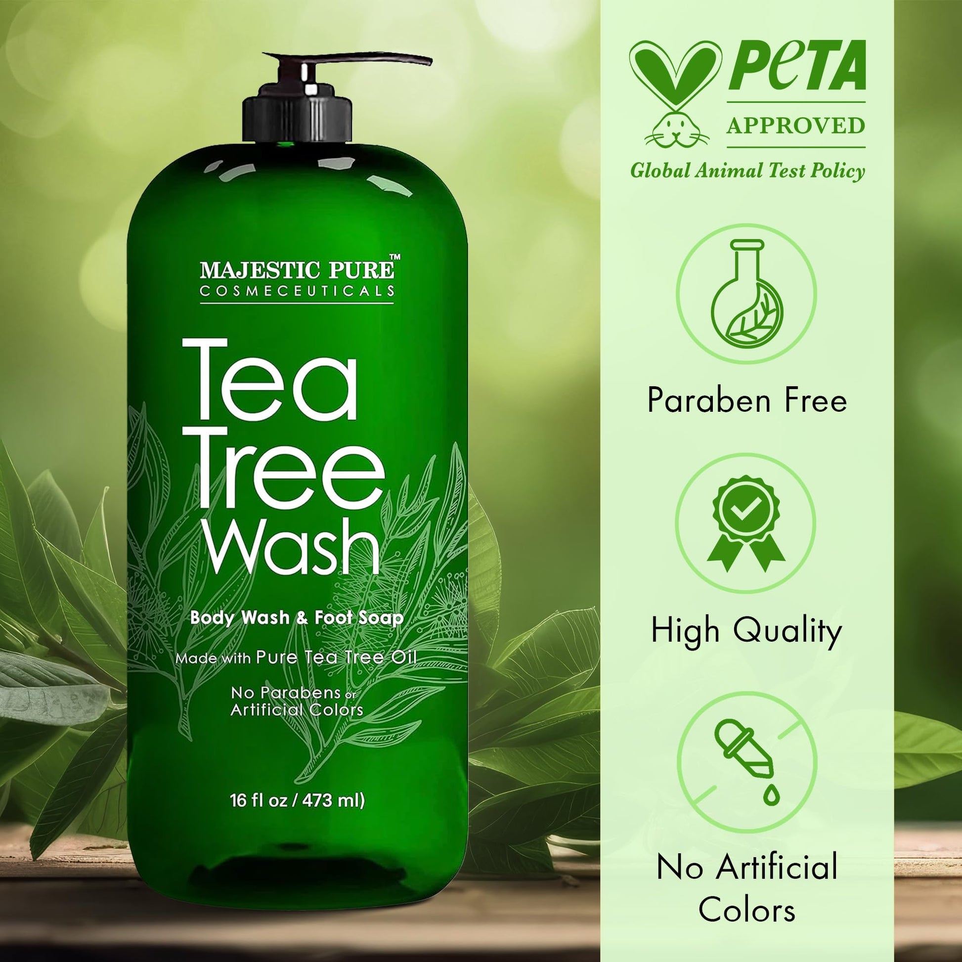 MAJESTIC PURE Tea Tree Body Wash with Collagen - Helps Nail Fungus, Athletes Foot, Ringworms, Jock Itch, Acne, Eczema & Body Odor - Soothes Itching - (Packaging May Vary), 16 fl oz - Available at All In One Marketplace Canada