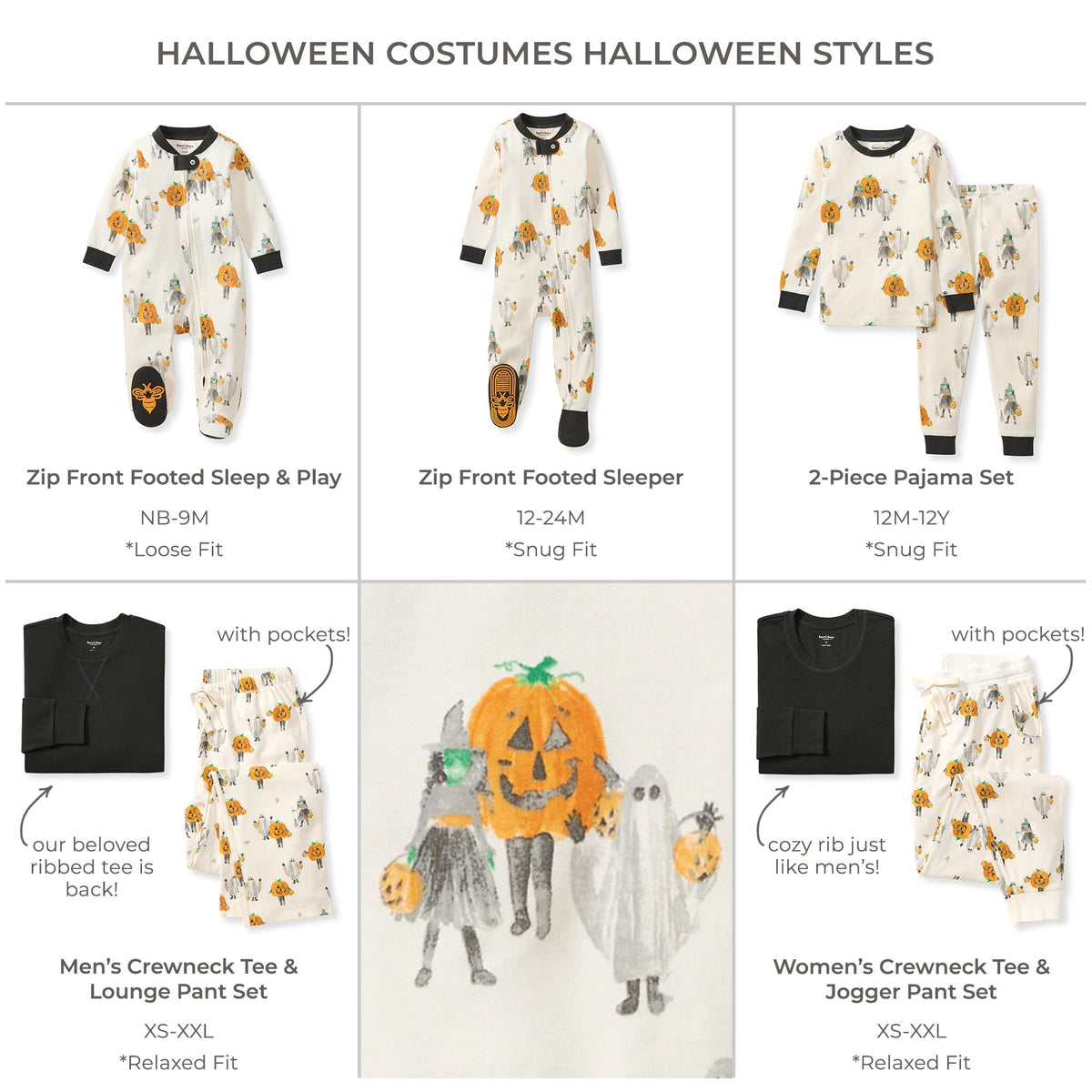 Pyjamas de famille assortis Burt's Bees Baby pour femmes, pyjamas de Noël, vêtements de nuit en coton bio, costumes d'Halloween, 12 ans