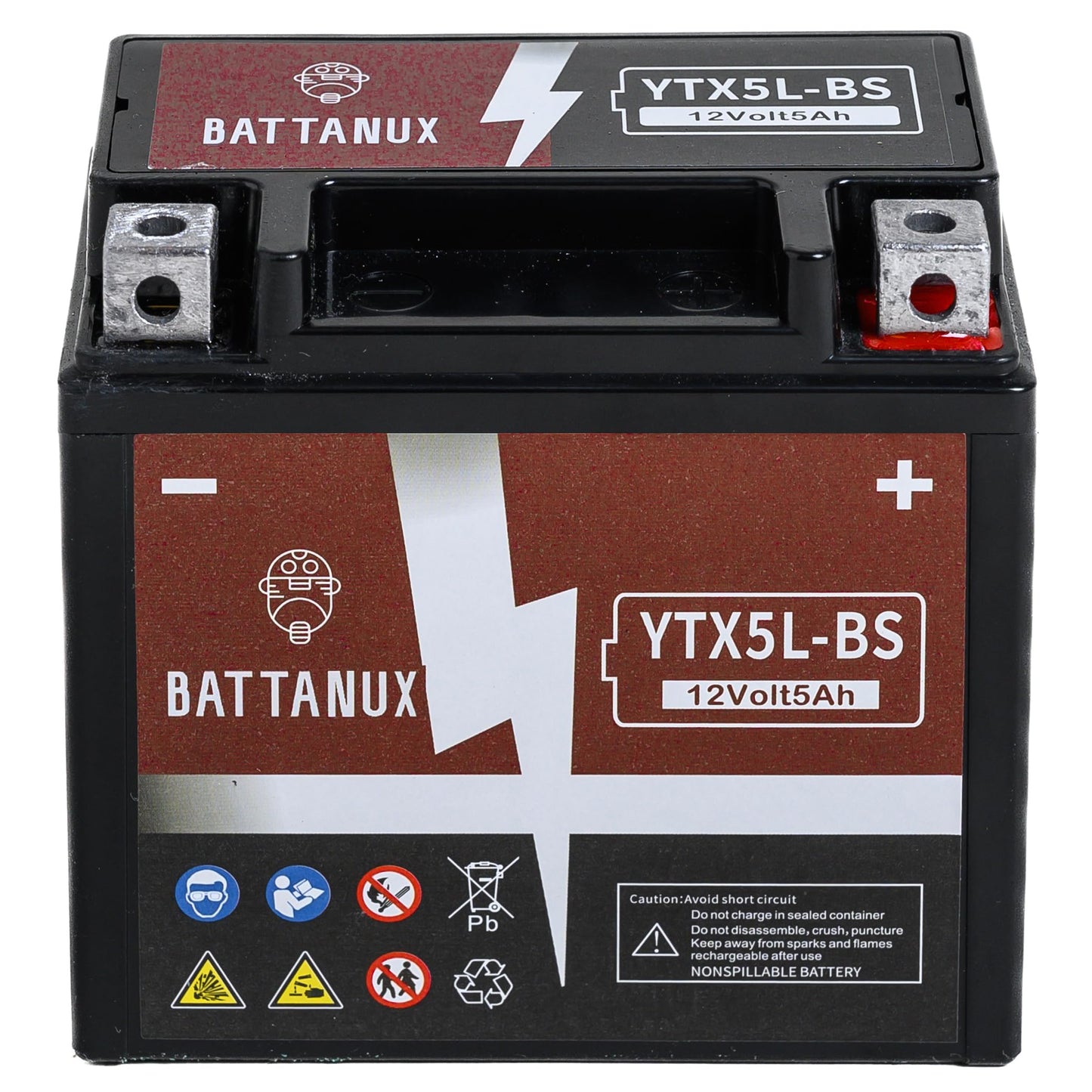 Battanux YTX5L-BS 12V5Ah SLA/AGM Motorcycle Battery - Maintenance Free, No Tool Installation, Advanced Tech, Environmental | Fits ATV/UTV/Snowmobile/Motorbike