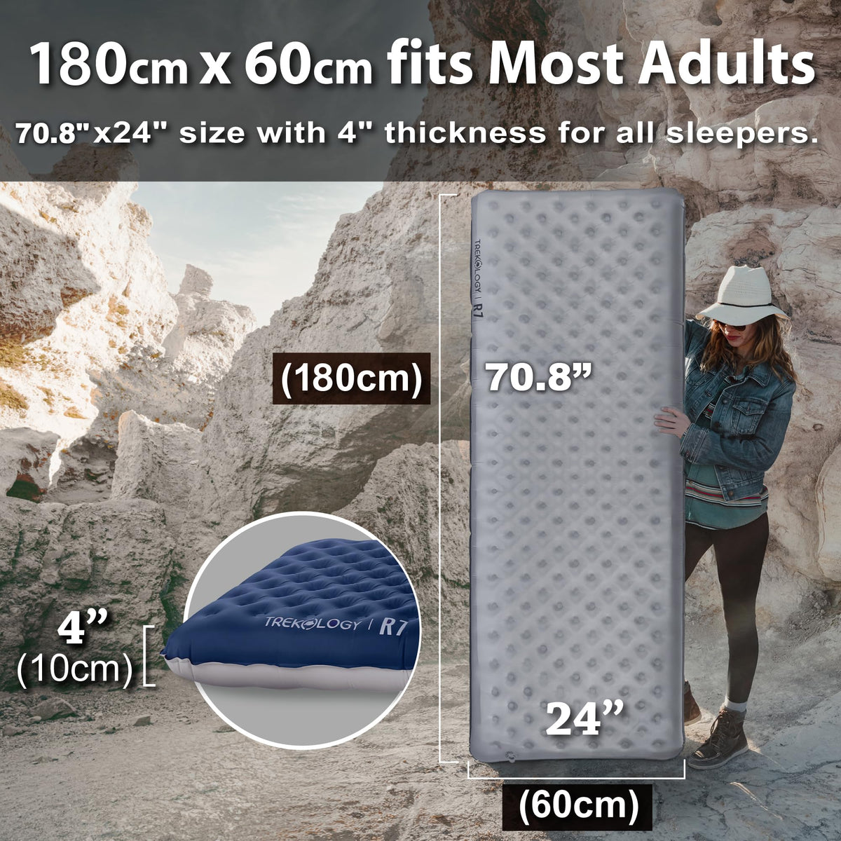 TREKOLOGY UL R7 Ultralight Sleeping Pad – R-Value 7.2, Insulated Camping Mattress for 4-Season Comfort, Inflatable Sleep Mat for Backpacking, Hiking, Winter Camping, Compact & Lightweight (Blue) 🍁 All In One Marketplace Canada