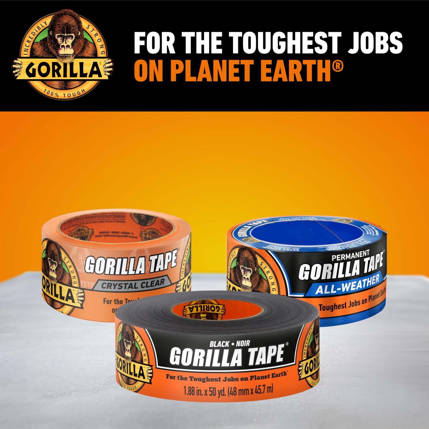 Gorilla Tape, Duct Tape, Utility Tape, Triple Layer Strength, Indoor & Outdoor, Weather Resistant Shell, 1.88 in x 50 yd, Black, (Pack of 1) GORILLA