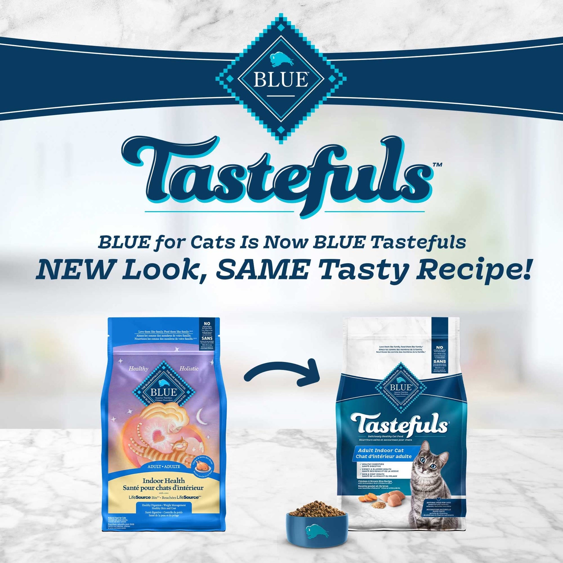 Blue Buffalo Tastefuls Chicken & Brown Rice Recipe Dry Indoor Cat Food for Adult Cats, Real Chicken First, Deliciously Healthy Natural Cat Food, Supports Digestive Care and Coat Health, 7 lbs.