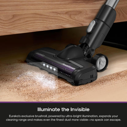 Eureka Cordless Vacuum Cleaner Powerful for Hard Floor and Pet Hair, Lightweight Portable Convenient Cordless Stick and Handheld Vacuum LED Headlight, Black, ReactiClean NEC410BK w/Detachable Battery EUREKA