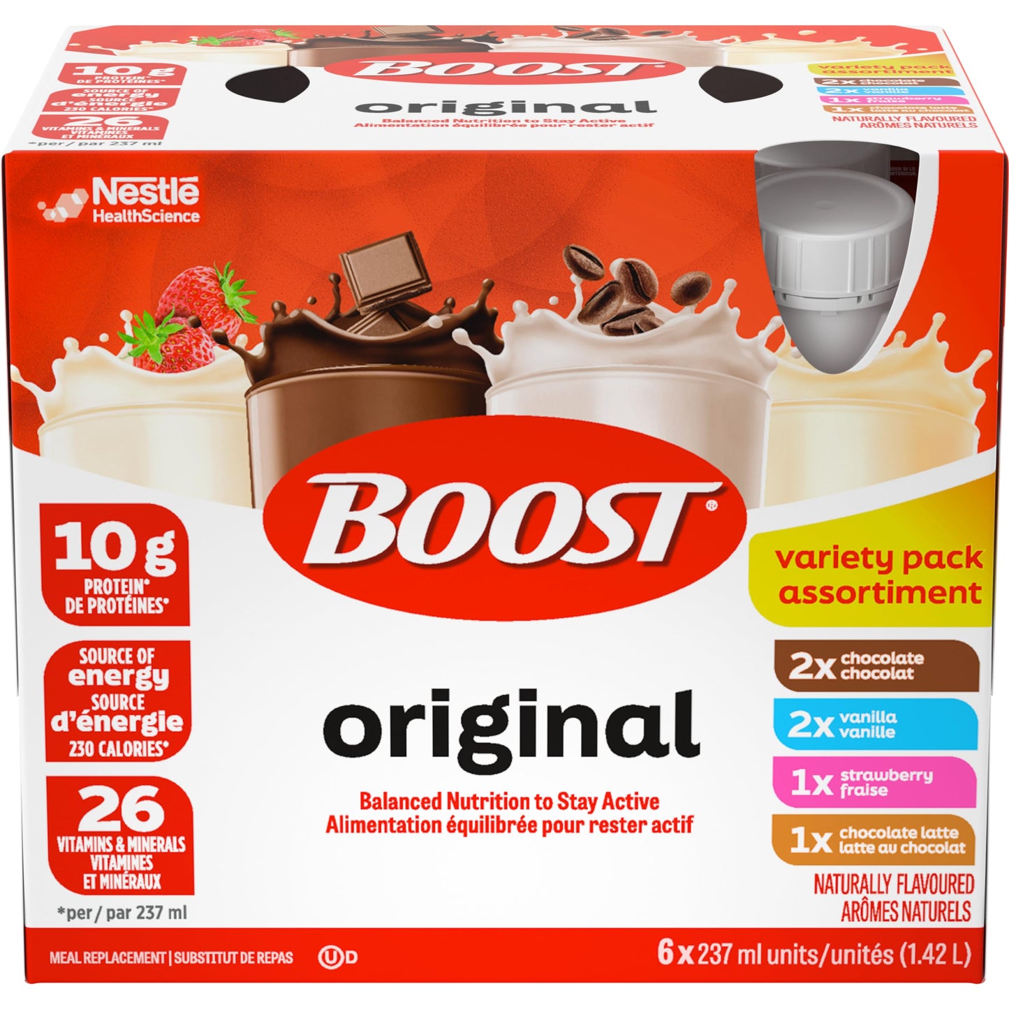 BOOST Original Complete Nutrition Meal Replacement Drink, Variety Pack (6x237ml), Case of 4