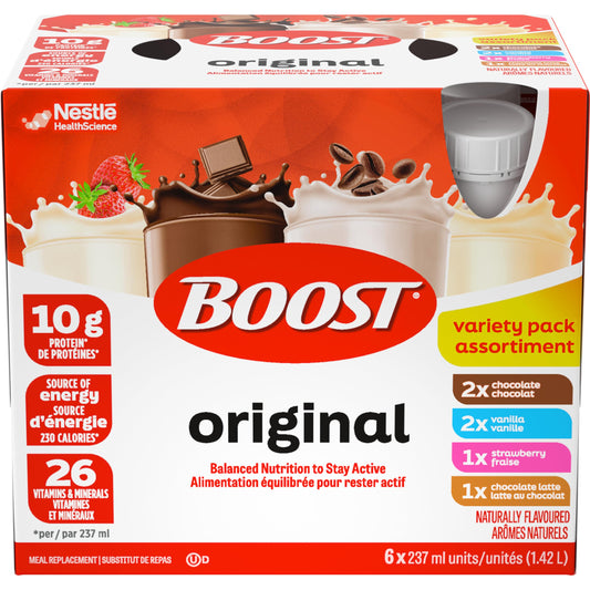 BOOST Original Complete Nutrition Meal Replacement Drink, Variety Pack (6x237ml), Case of 4