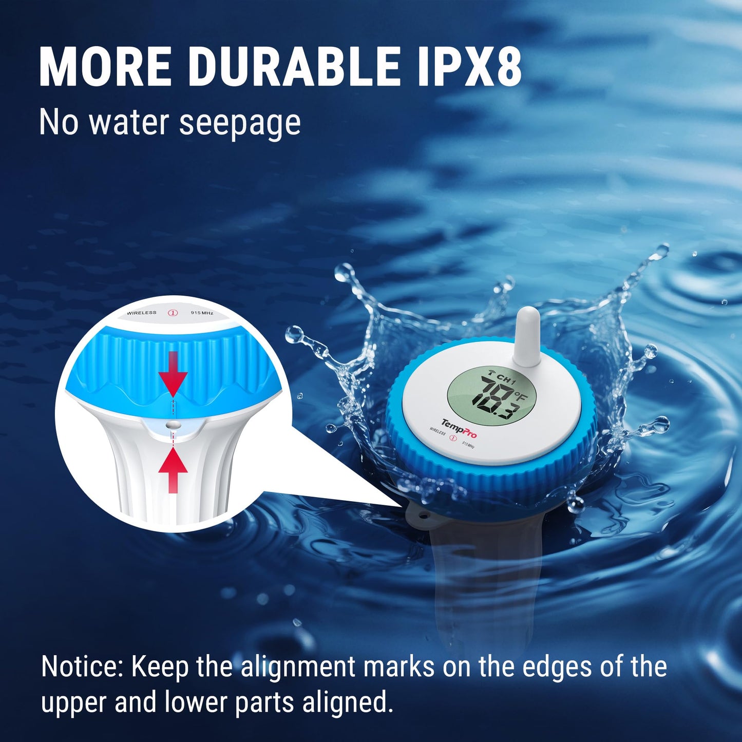TempPro Waterproof Wireless Pool Thermometer Easy Read, Digital Pool Thermometer Floating for Swimming Pool, Hot Tub, Cold Plunge, Pond, Upgraded IPX8 Water Temperature Monitor (Previously ThermoPro) - Available at All In One Marketplace Canada