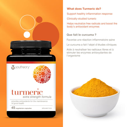 Youtheory Turmeric Curcumin with Black Pepper, Powerful Antioxidant Properties to Help Relieve Joint Inflammation, 45 Capsules Youtheory