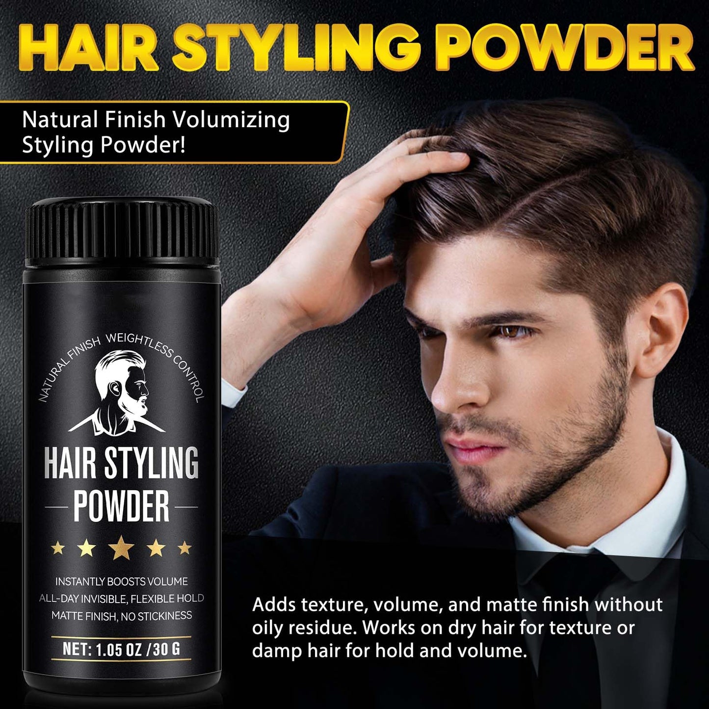 Hair Styling Powder, 2Pack Hair Texture Powder for Men and Women, Adds Volume and Texture, Alll Day Invisible, Flexible Hold, Long-lasting, Matte Finish, No Stickiness 2 x 30g - Available at All In One Marketplace Canada