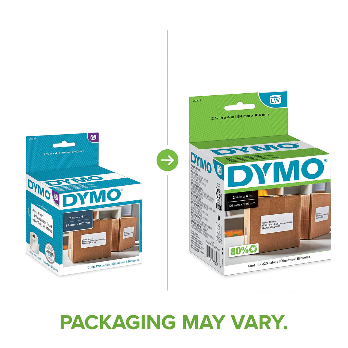 DYMO LW Shipping Labels for LabelWriter Label Printers, 2-1/8" x 4" (54 x 104 mm) Stickers, Black Print, White Label Maker Tape, 1 Roll of 220