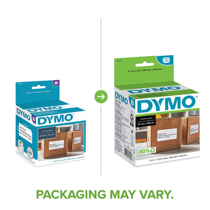 DYMO LW Shipping Labels for LabelWriter Label Printers, 2-1/8" x 4" (54 x 104 mm) Stickers, Black Print, White Label Maker Tape, 1 Roll of 220