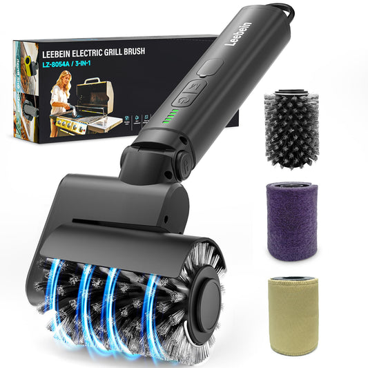 Leebein Electric Grill Brush for Outdoor, 2026 New BBQ Grill Cleaner with 3 Heads, 3-Speed & Angle Adjust Cordless Rotary Grill Brush, 150 Mins Runtime Grill Cleaning Brush for Barbecue Grates