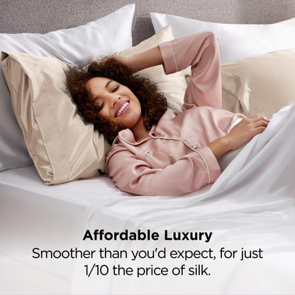 Bedsure Satin Pillow Cases Queen Size 2 Pack - Similar to Silk Pillow Cases, Silky Pillowcase Covers for Hair and Skin with Envelope Closure, Gifts for Women Men, Beige, 20x30 Inches