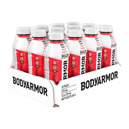 BODYARMOR Zero Sugar Fruit Punch, 473 mL Bottles (12 Pack) – Low-Calorie Sports Hydration Drink with Coconut Water, Potassium-Packed Electrolytes and Antioxidant Vitamins Body Armor
