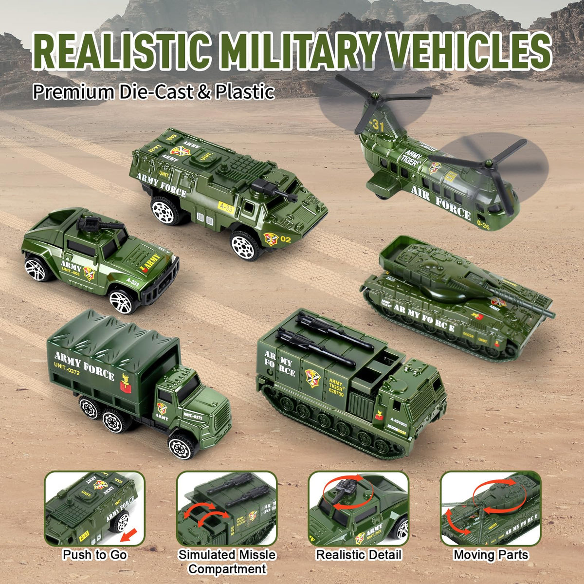 Army Tank Toys for Boys 3 4 5 6 7 8 Years Old, Military Toys Playset with 6 Mini Die-Cast Cars Helicopter & 10 Army Men Toy Soldiers, Kids Christmas Birthday Gifts Present for Boys Age 3+ 🍁 All In One Marketplace Canada