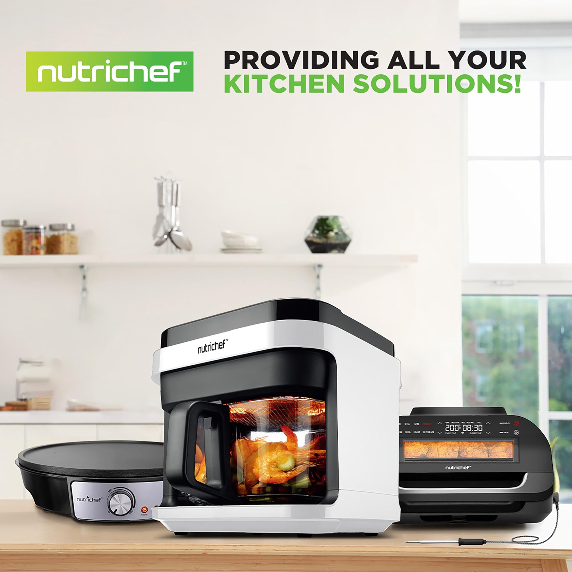 Nutrichef 5.8 Quart Air Fryer | 8-1 Preset Cook Modes | Transparent Fry Bowl for Best Cooking Results | Cook Shrimp, Steak, Fries, Wings, Chicken & More | Precise Temperature Control & Time | White NutriChef