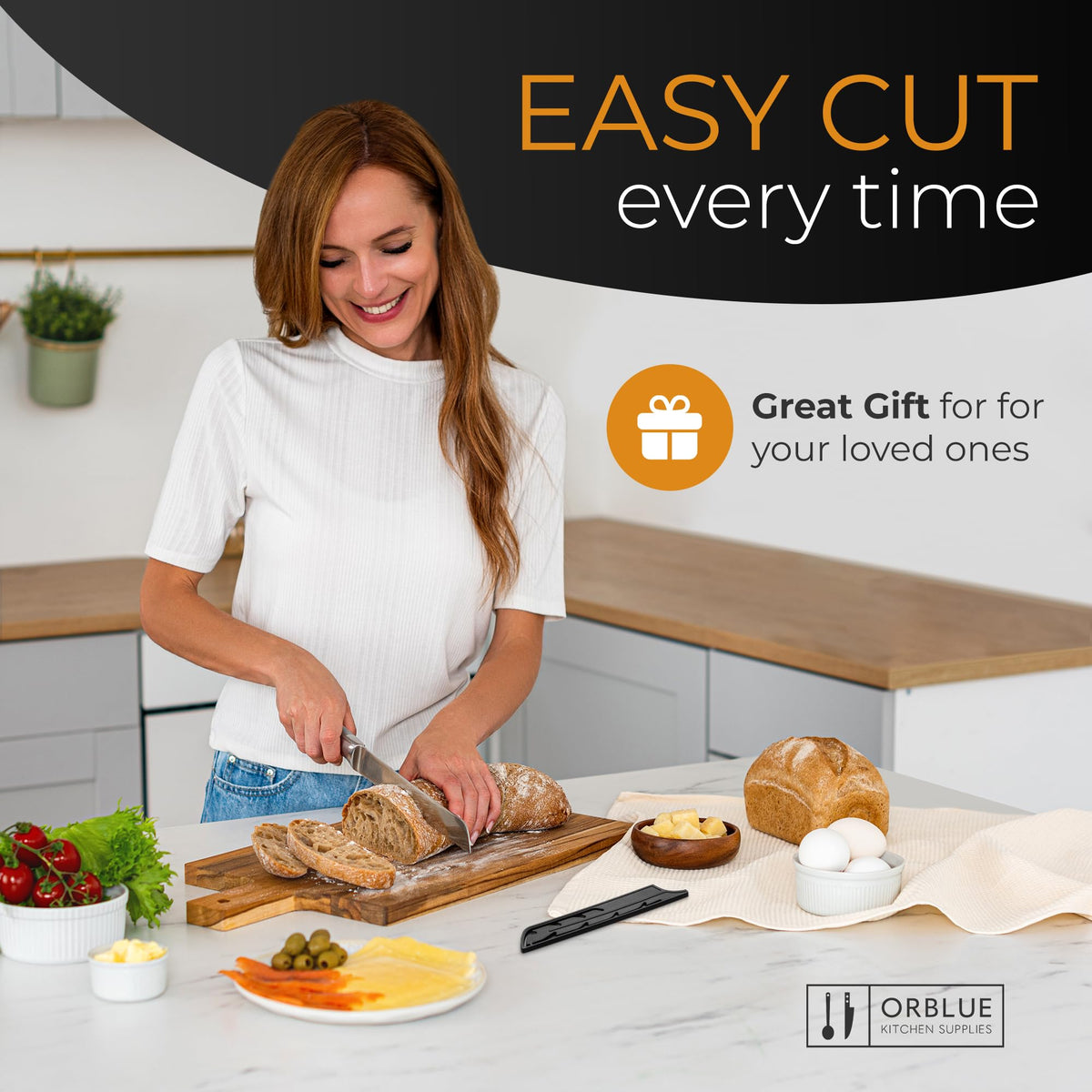 Orblue Serrated Bread Knife with Upgraded Stainless Steel Razor Sharp Wavy Edge Width - Bread Cutter Ideal for Slicing Homemade Bread, Bagels, Cake (8-Inch Blade with 5-Inch Handle) 🍁 All In One Marketplace Canada