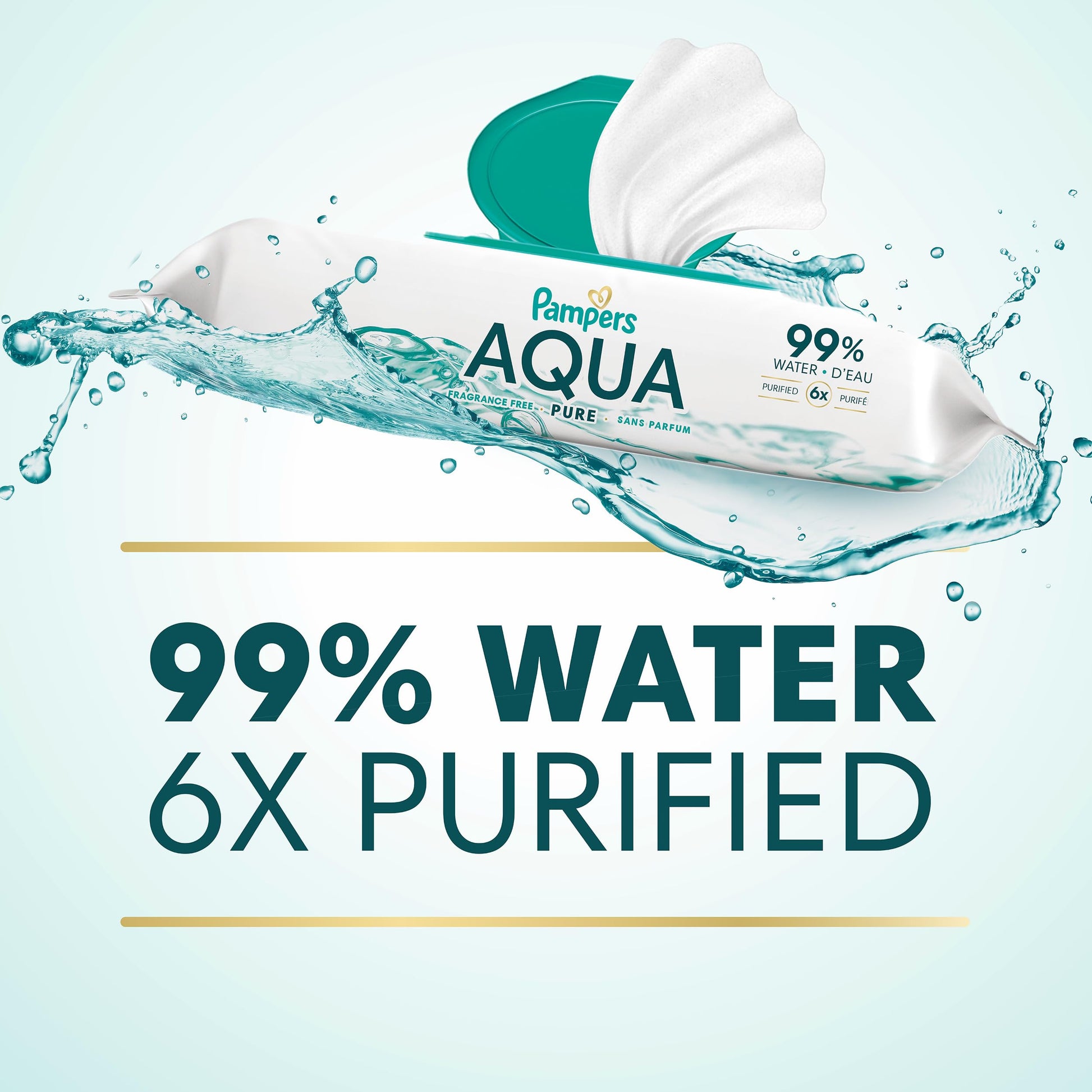 Pampers Aqua Pure Baby Wipes, 99% Water, Fragrance Free, 336 Baby Wipes Total (6X Flip-Top Packs)