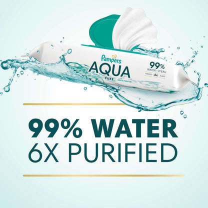 Pampers Aqua Pure Baby Wipes, 99% Water, Fragrance Free, 336 Baby Wipes Total (6X Flip-Top Packs)