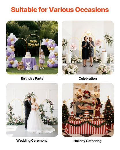 VEVOR Arch Backdrop Stand, Set of 3, 6/5/4 ft, Stable Structure, Easy Assembly, Gold Metal Arch Backdrop Stand for Wedding, Birthday Party, Graduation, Holiday Celebration, and Ceremony Decoration 🍁 All In One Marketplace Canada