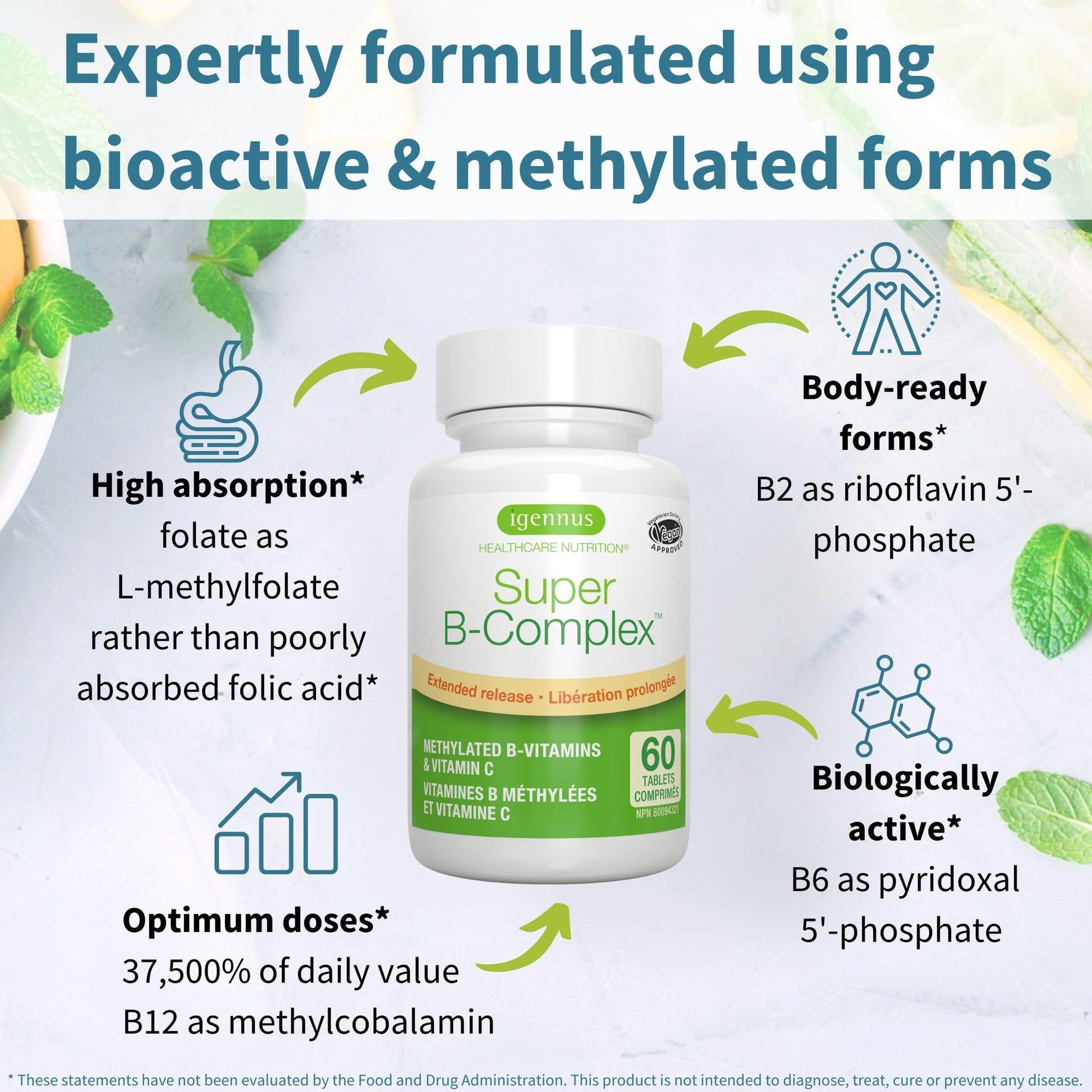 Igennus Super B-Complex - High Strength Methylated B Vitamins, Clean Label