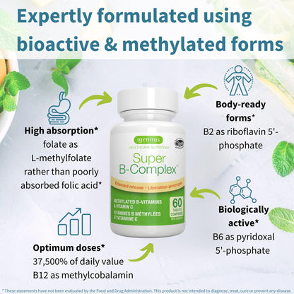 Igennus Super B-Complex - High Strength Methylated B Vitamins, Clean Label