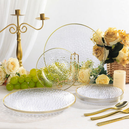 Goodluck 100 Pcs Clear Hammered Plastic Plates with Gold Rim for 50 Guests 🍁 All In One Marketplace Canada