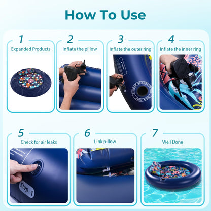 2-Person Pool Floaties for Adults Heavy Duty, Giant 75"X75" Inflatable Pool Matswith Canopy, Cup Holders, Detachable Headrest, Multi-Purpose Water Lounger for Pool Party, Lake, Beach, River, Outdoor