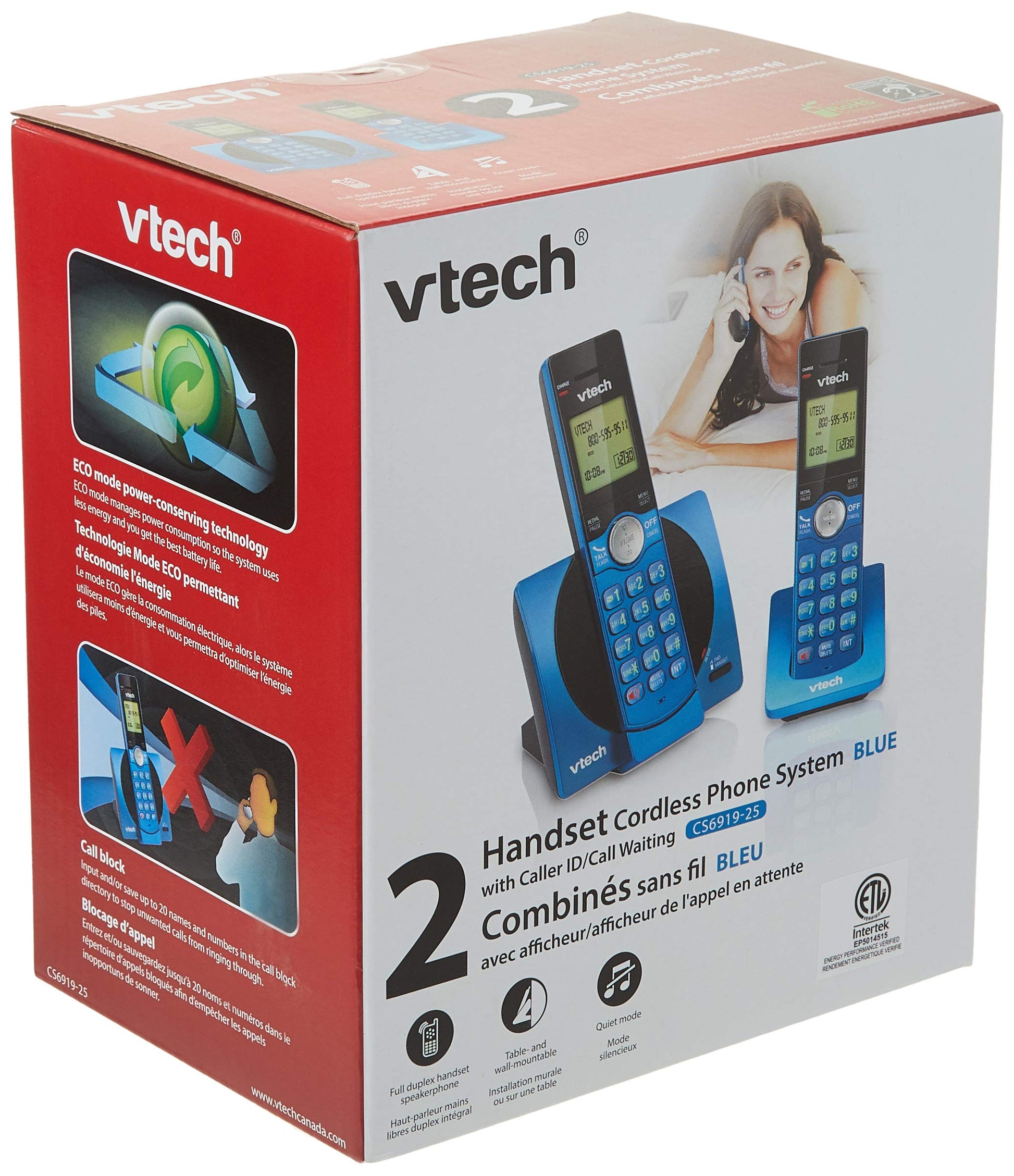 VTech CS6919-25 Dect_6.0 2 Handset Landline Telephone, Metallic Blue VTech