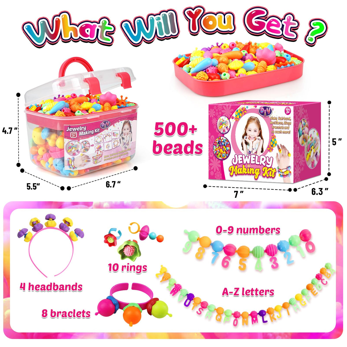FunzBo Snap Pop Beads for Girls Toys Kids Jewelry Making Kit Pop-Bead Art and Craft Kits DIY Bracelets Necklace Hairband and Rings Toy for Age 3 4 5 6 7 8 Year Old Girl Christmas Gifts (Large) 🍁 All In One Marketplace Canada