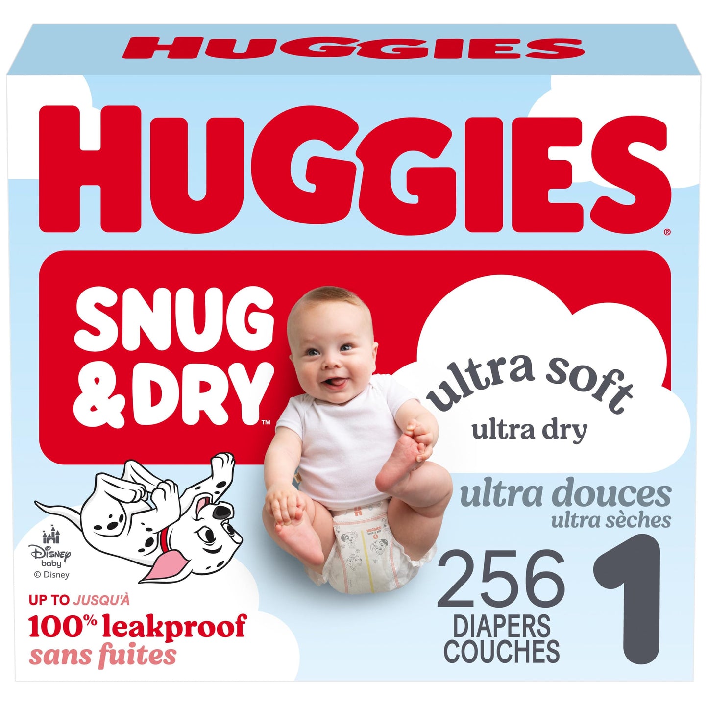 Couches Huggies Taille 1, Couches pour nouveau-nés Snug & Dry, Taille 1 (8-14 lb), 256 couches (4 paquets de 64), L'emballage peut varier