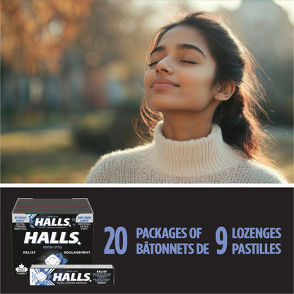 HALLS Extra Strong No Sugar Added Cough Drops - 20 Packs of 9 Lozenges