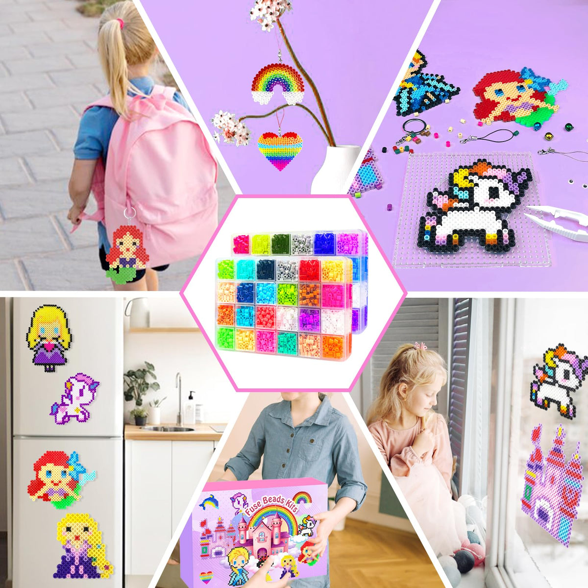 Fuse Beads Kit - 48 Colors 5mm Fuse Beads Set with Pegboards, Ironing Papers and Accessories, Fuse Beads 2 Boxes, DIY Craft Kits for Kids, Arts and Crafts Gifts for Girls & Boys Christmas Birthday 🍁 All In One Marketplace Canada
