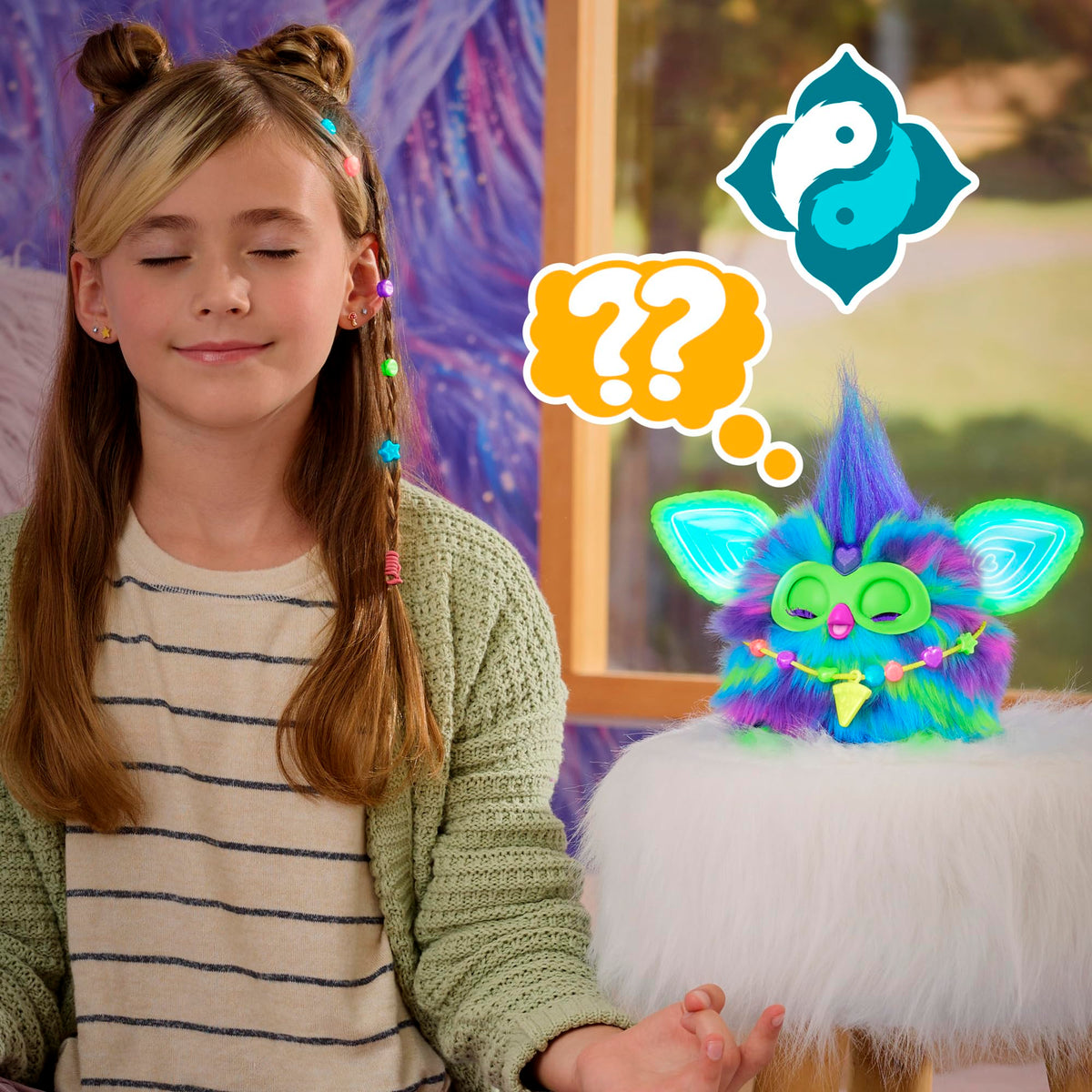 Furby Galaxy Edition, Glow in the Dark, 15 Fashion Accessories, Interactive Plush Toys for 6 Year Old Girls & Boys & Up, Voice Activated Animatronic (English Version)