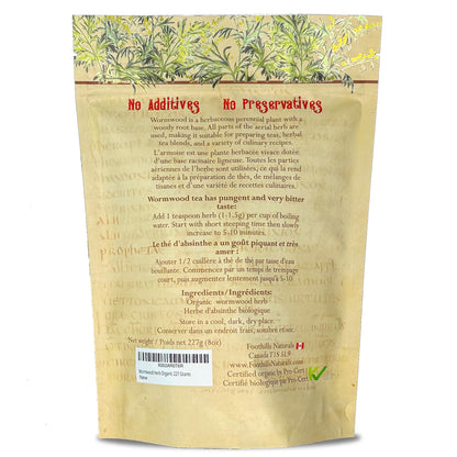 Foothills Naturals Organic Wormwood Herb - Cut & Sifted - 8 oz (227g)