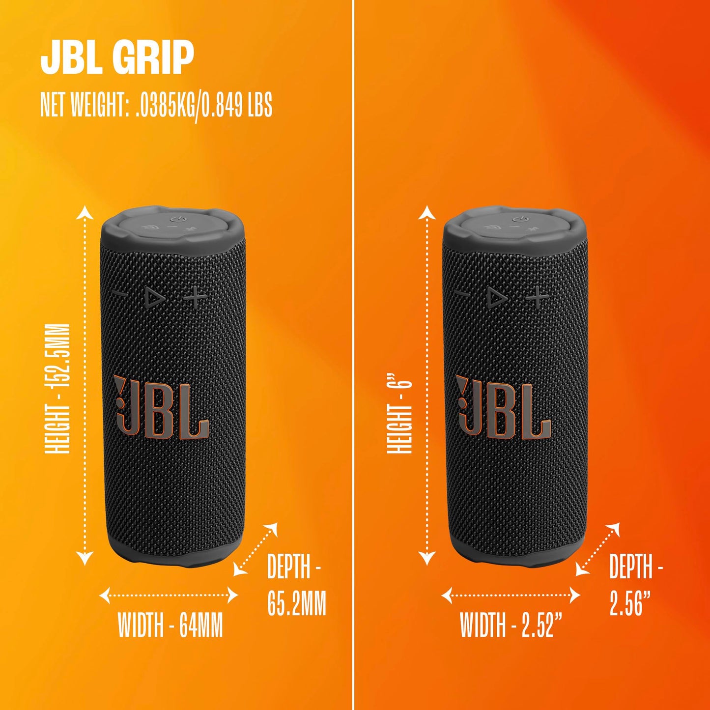 JBL Grip - Compact Bluetooth Speaker with Bold JBL Pro Sound and Ambient Light, up to 14 Hours of Playtime, Water, Dust and Drop-Proof (IP68), & Multi-Speaker Connection with Auracast (Black)