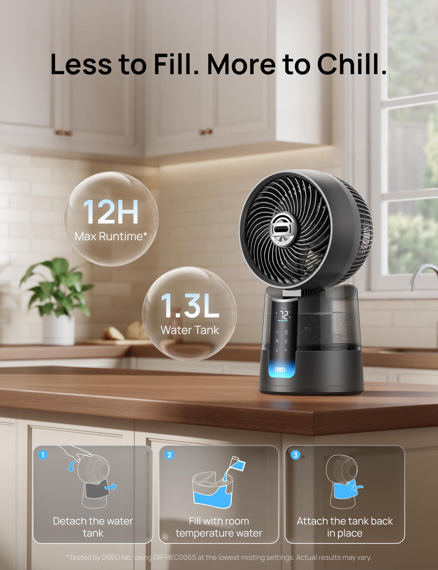 DREO TurboCool Misting Fan 516S, 150°+30°Omni-directional Oscillating Cooling Desk Fans that Blow Cold Air, 26 ft/s,Evaporative Air Cooler, 20dB, 6 Speeds 2 Modes, Remote & APP, RGB, Indoor, Grey - Available at All In One Marketplace Canada