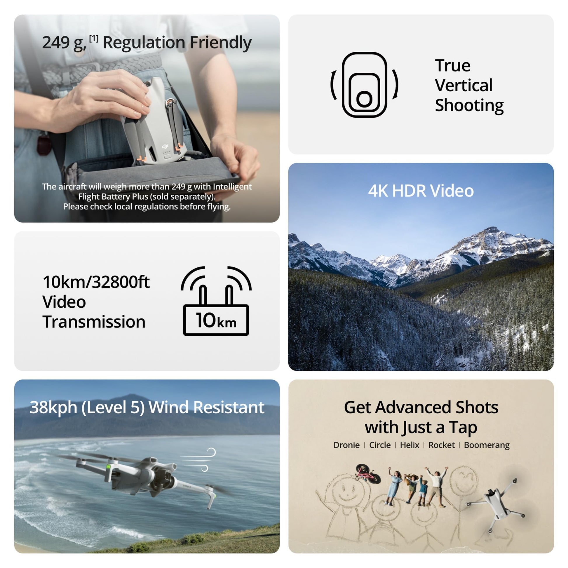DJI Mini 3 (DJI RC), Lightweight 3x Mechanical Gimbal Drones with Camera for Adults 4K, 38-min Flight Time, up to 32800ft (10km) Video Transmission, Vertical Shooting, GPS Auto Return Integrated
