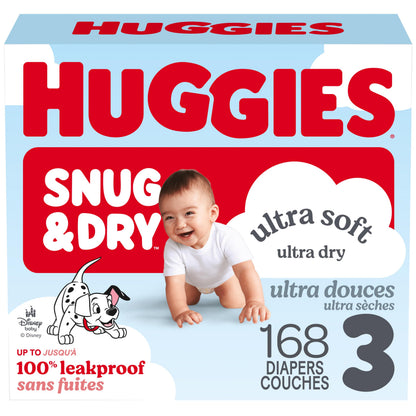 Huggies Size 3 Diapers, Snug & Dry Baby Diapers, Size 3 (16-26 lbs), 168 Count, Packaging May Vary