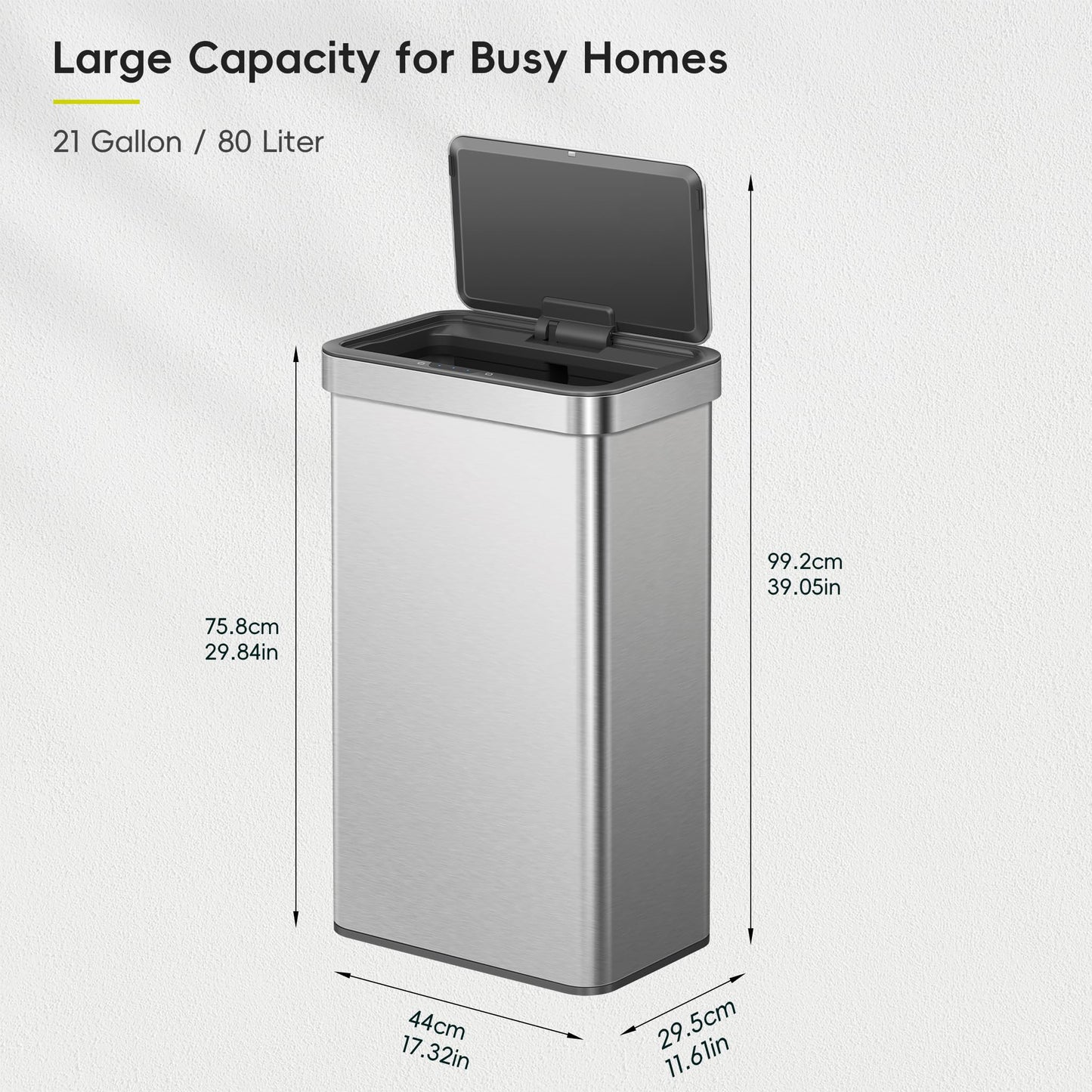 EKO Nova Sensor Trash Can, 21 Gallon/80 Liter Stainless Steel Rectangular Touchless Motion Sensor Trash Can, Matte Metallic 🍁 All In One Marketplace Canada