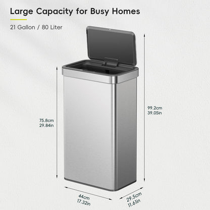 EKO Nova Sensor Trash Can, 21 Gallon/80 Liter Stainless Steel Rectangular Touchless Motion Sensor Trash Can, Matte Metallic 🍁 All In One Marketplace Canada