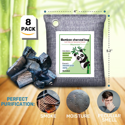 Mayunuo Activated Charcoal Odor Absorber for Strong Odor in Basement, Cars, Closets, Smoke, Shoes. 8 Pack Bamboo Charcoal Air Purifying Bags Deodorizer Odor Eliminator for Home