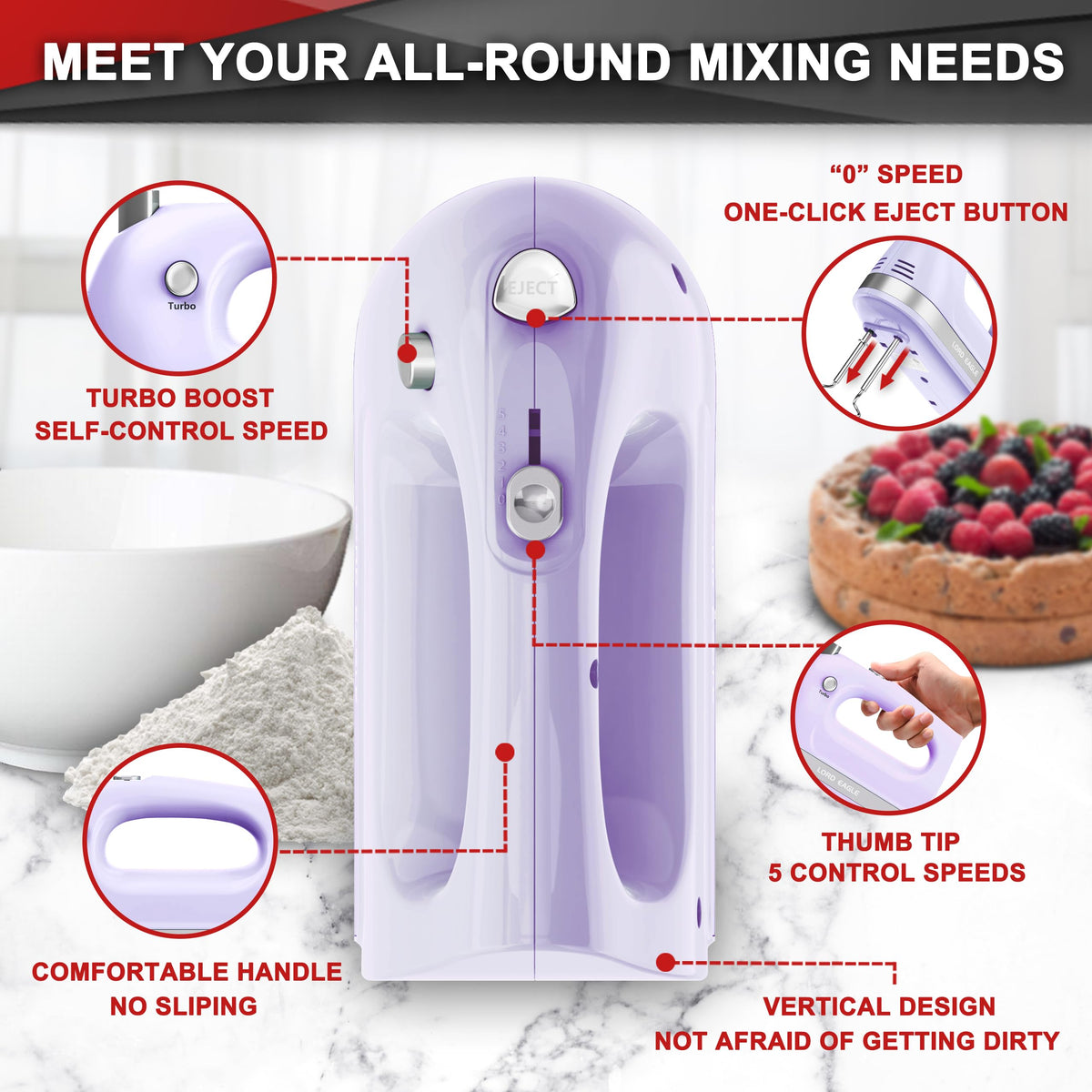 Lord Eagle Hand Mixer Electric Handheld 400W, 5-Speed Lightweight 🍁 All In One Marketplace Canada