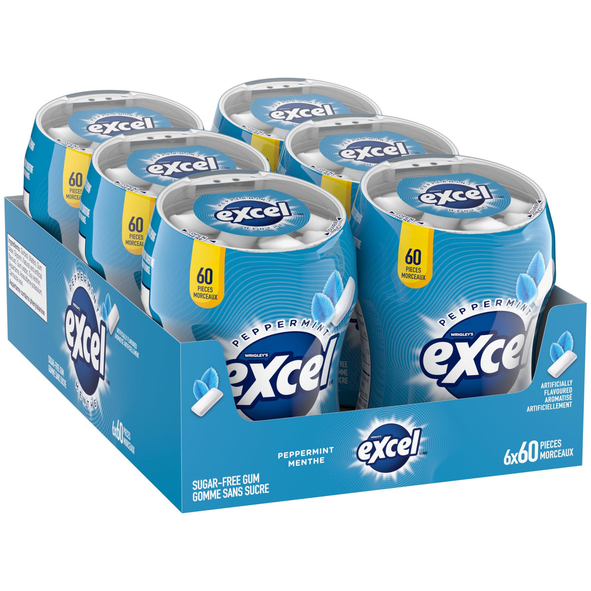 EXCEL, Peppermint Flavoured Sugar Free Chewing Gum, 60 Pieces, 6 Bottles