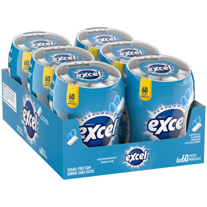 EXCEL, Peppermint Flavoured Sugar Free Chewing Gum, 60 Pieces, 6 Bottles