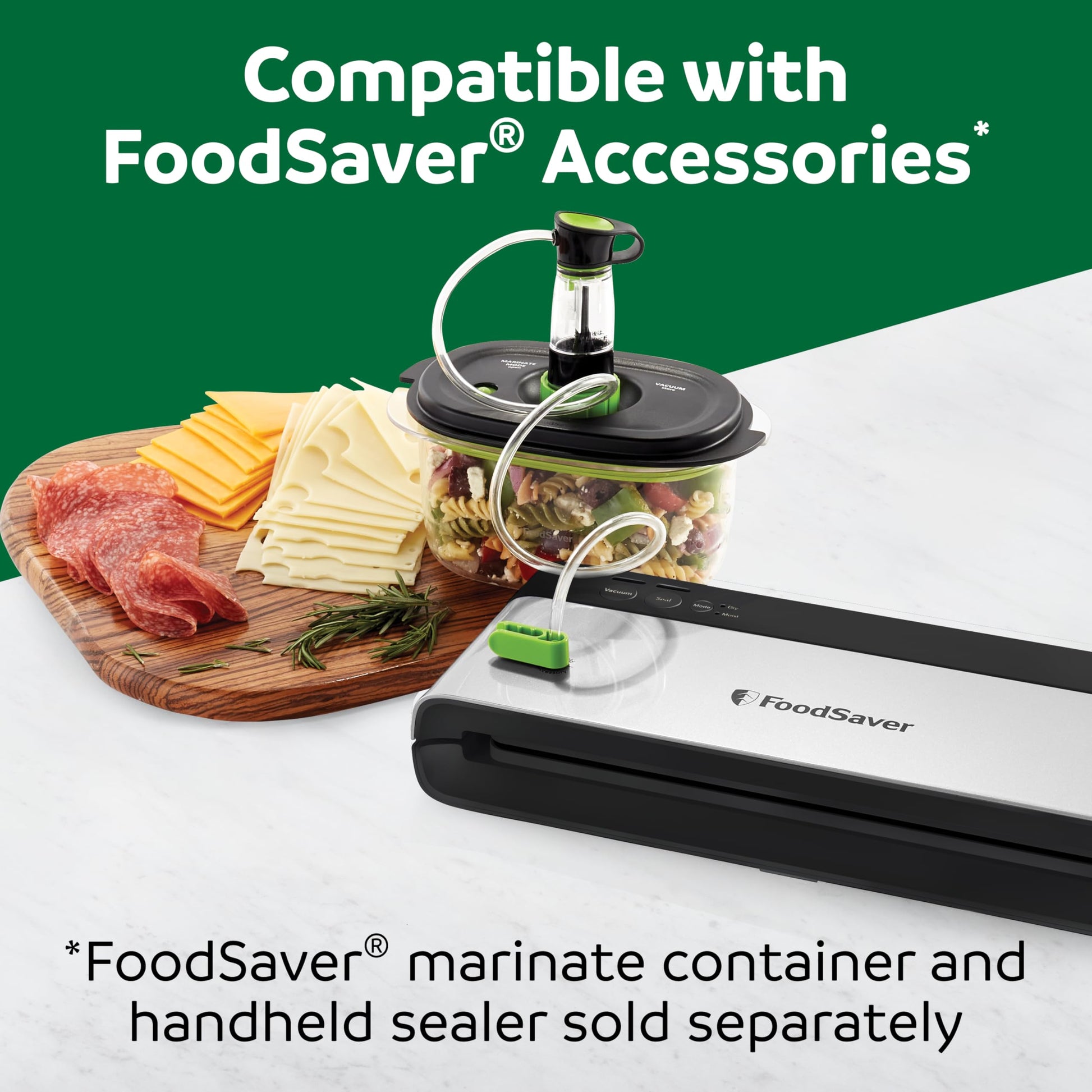FoodSaver PowerVac Compact Vacuum Sealer Machine w/ Vertical Storage | 5 Airtight Vacuum Seal Bags & 1 Roll | VS0150 | Stainless Steel / Black - Available at All In One Marketplace Canada