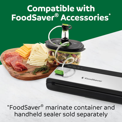FoodSaver PowerVac Compact Vacuum Sealer Machine w/ Vertical Storage | 5 Airtight Vacuum Seal Bags & 1 Roll | VS0150 | Stainless Steel / Black - Available at All In One Marketplace Canada