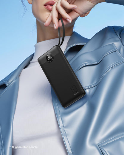 Coowisty Slim Power Bank 10000mAh, Portable Charger Built in 4 Cables
