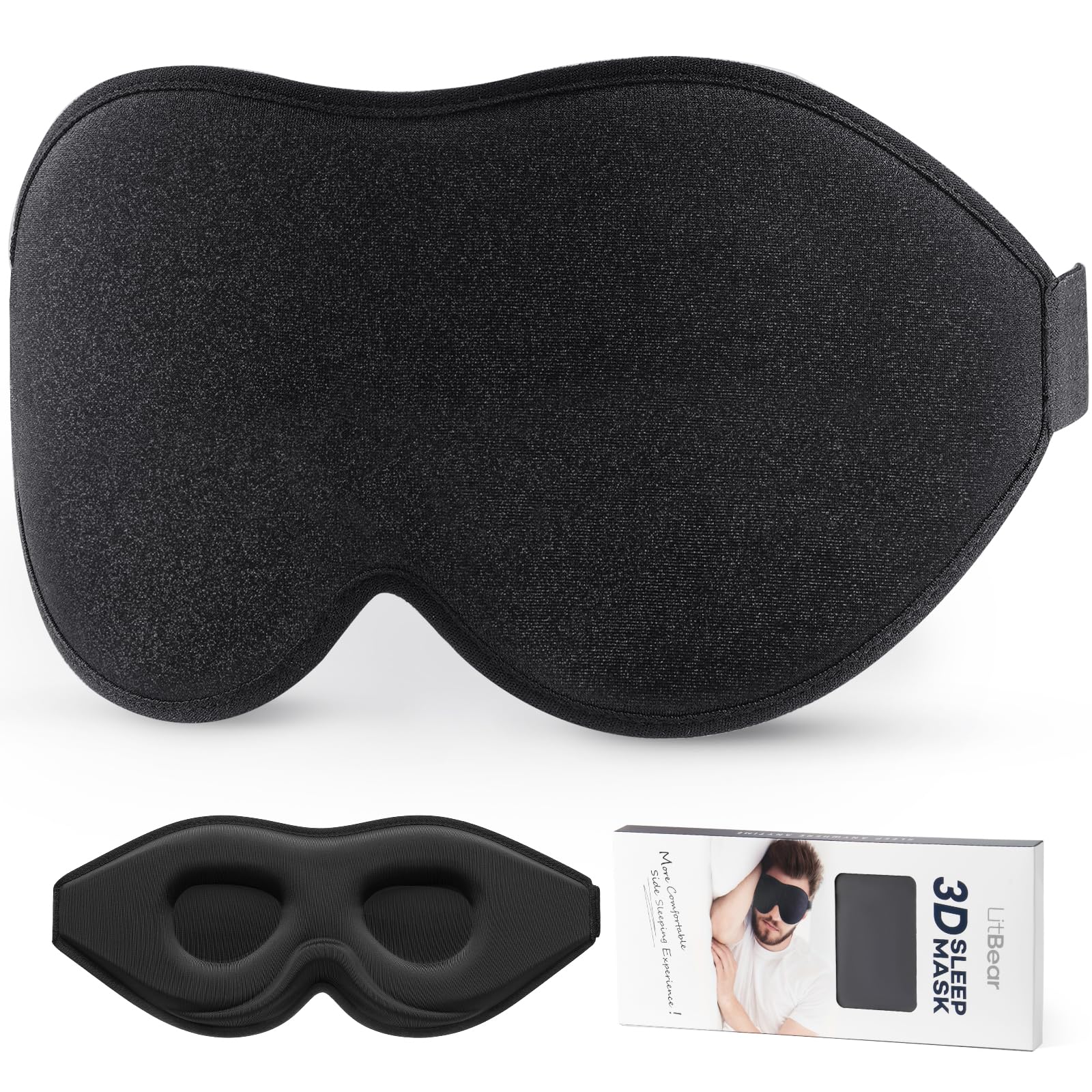 LitBear Sleep Mask for Side Sleeper Women Men, Eye Mask for Sleeping Light Blocking, 3D Contoured Cup Sleeping Mask, Soft Breathable Sleep Eye Mask with Adjustable Elastic Strap for Flight Nap - Available at All In One Marketplace Canada