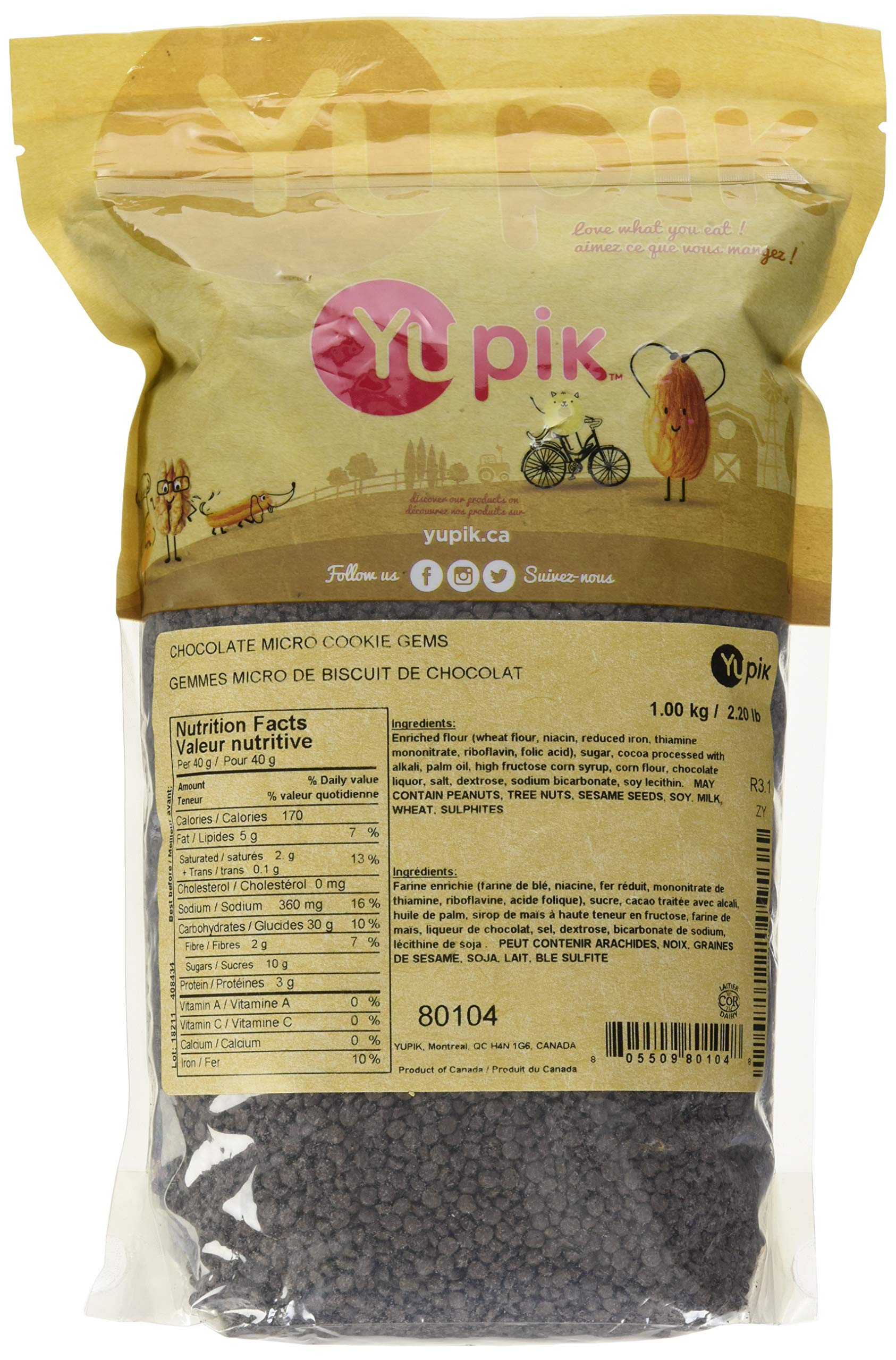 Yupik Chocolate Micro Cookie Gems, 1 kg, Tiny Chocolate Cookie Pieces, High Protein & Fiber, Ideal for Baking, Ice Cream & Yogurt Toppings Yupik