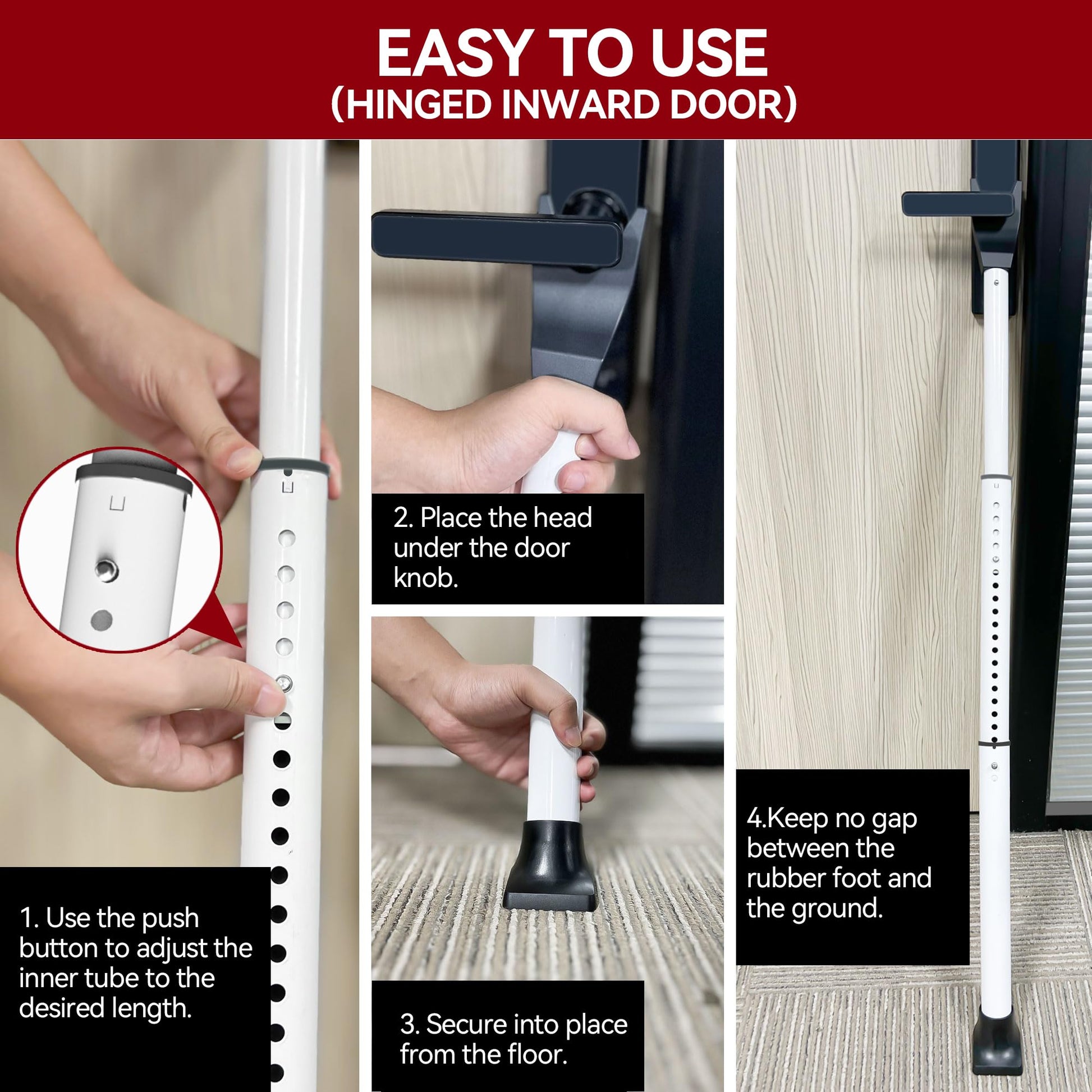 AceMining Upgraded Door Security Bar & Sliding Patio Door Security Bar, Heavy Duty Security Door Stoppers Adjustable Door Jammer for Home, Apartment, Travel (1 Pack,White) - Available at All In One Marketplace Canada